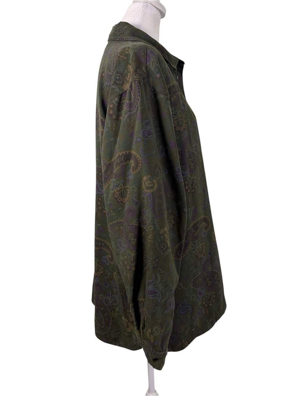 Capacity Olive Green Paisley Button Down Shirt L Oversized Artsy Boho - Picture 4 of 10